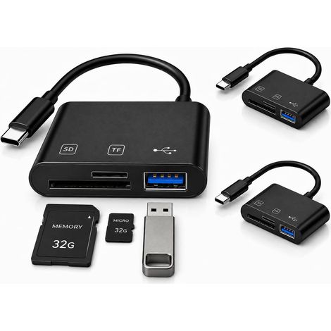 3 PCS Lecteur Carte SD USB C, Lecteurs de Cartes Mémoire USB C, Adaptateur Double Fente TF SDHC SDXC Compatible Ordinateur Tablette Smartphone OTG Transfert Données Rapide (1/5)