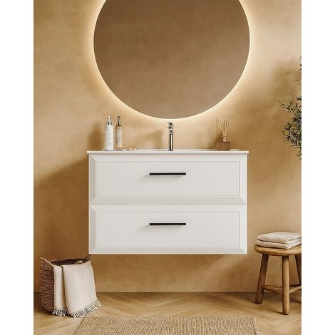 Exagonshop Mobile bagno bianco opaco 100x45 Praga lavabo in