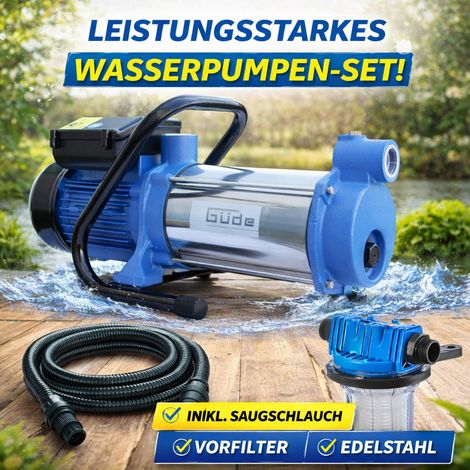 Güde Gartenpumpe MP 120/5A/GJ Vorfilter + Saugschlauch, 5400 l/h, 1300 W