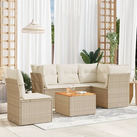 Set Divano da Giardino 6 pz con Cuscini Beige in Polyrattan vidaXL (1/3)