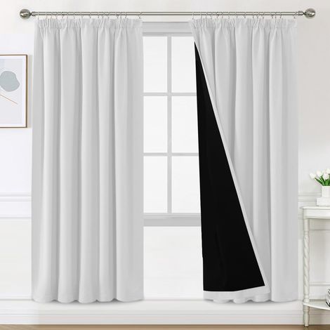 Blackout Curtains, Thermal Insulated Anti-Cold, 100% Blackout Curtain, for Home, Living Room and Bedroom, 2 Panels, 140 x 245 cm, Grey White (1/5)