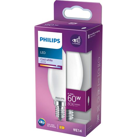 Lampada a LED NATUR.4000K Philips Oliva 6,5 W=60W E14 806 Lm 4 Pezzi