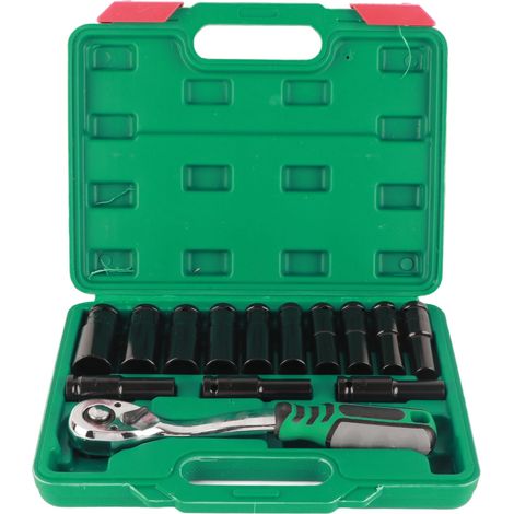 Kit de 14 douilles pneumatiques allongées, kit d'outils d'entretien et de réparation automobile demi-taille de 14 pièces (72 dents requises) (1/5)