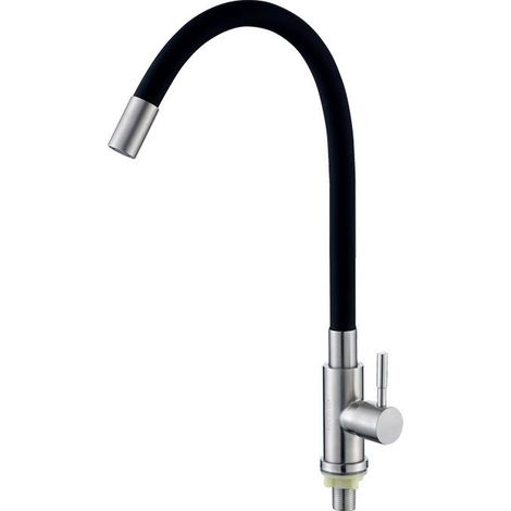 Robinet d'évier de cuisine à tube noir en acier inoxydable 304, robinet d'évier rotatif universel à refroidissement unique (1/4)