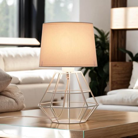 Tischleuchte Weiß Stoff Drahtgestell E27 Tischlampe Nachttisch Wohnzimmer (1/5)