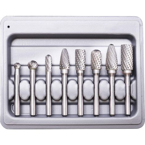Fresas rotativas, fresas de carburo de tungsteno de doble corte, juego de 8 fresas rotativas de carburo de acero macizo con vástago de 6 mm para herramientas rotativas y taladros eléctricos. (1/5)