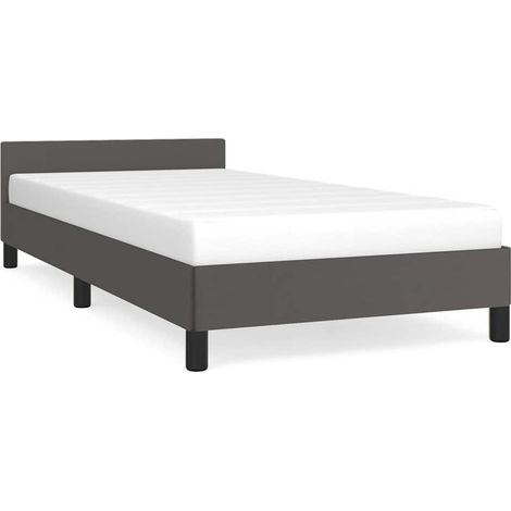 Lit simple pour adulte avec tête de lit - Cadre de lit Gris 80x200 cm Similicuir BV394468 - BonneVie (1/5)