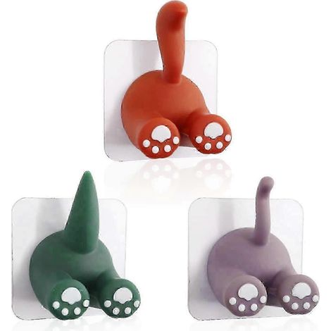 Lot de 3 crochets muraux adhésifs multifonctions en forme de queue d'animal, avec support pour brosse à dents, porte-accessoires de cuisine et salle de bain - XN (1/5)