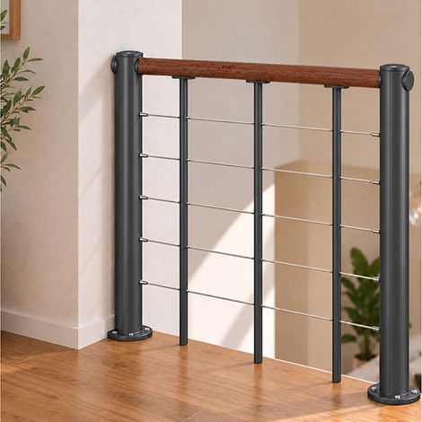 Ringhiera per scala dritta - Grigio - Acciaio termolaccato - Lunghezza 1m - Corrimano in legno - RE-I-SLM-BOIS-GN (1/5)