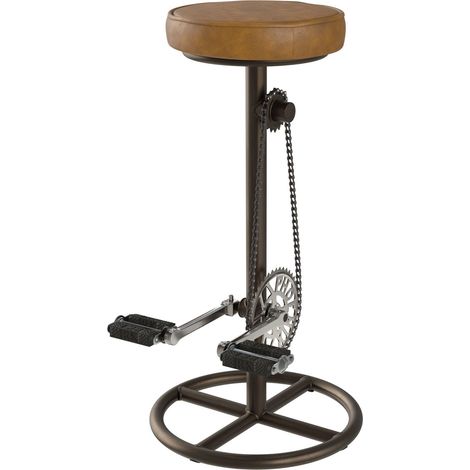 Tabouret de bar en cuir marron 73 cm – Piétement métal noir – Design vintage années 50 – Hauteur d'assise 100-110 cm (1/5)