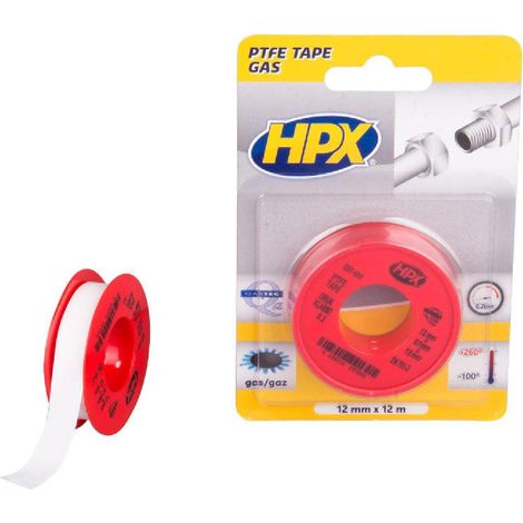 RUBAN PTFE D'ÉTANCHÉITÉ DE GAZ - BLANC 12MM X 12M SOUS BLISTER HPX