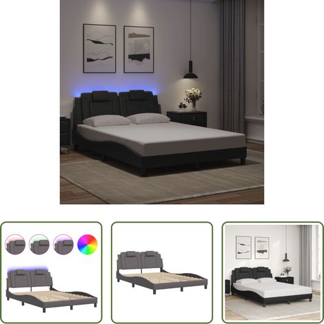 LED-Leuchten - Bettgestell "Viana" mit LED ohne Matratze Grau 140x200 cm (1/5)