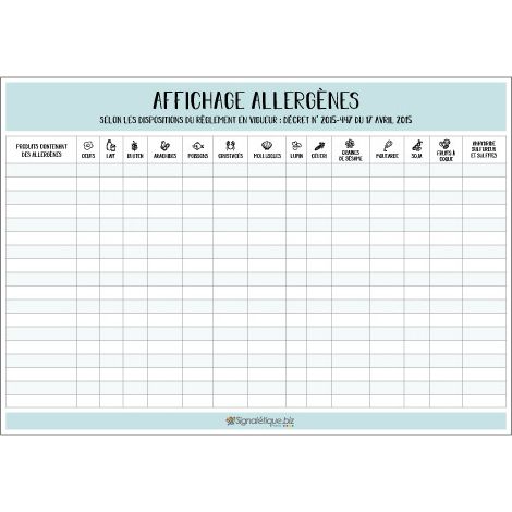 Signaletique.Biz France – Panneau d'affichage obligatoire des allergènes – 210 x 300 mm – Support adhésif – Visibilité optimale pour restauration