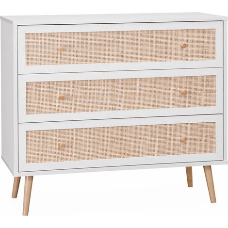 sweeek - Kommode mit Holzeffekt und Rattan-Geflecht 3 Schubladen (1/5)