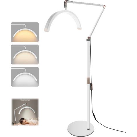Lampadaire LED - 20W - Lampe de beauté - lampe Demi-Lune Lampe de Beauté -  Réglable à 360° - 3 Couleurs - Support Téléphone - Blanc (1/5)