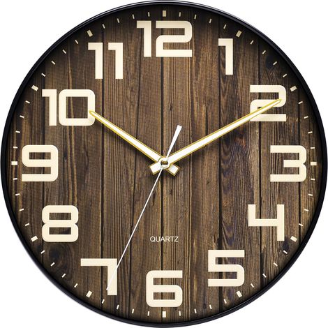 Horloge murale ronde en bois de 30 cm, silencieuse et sans tic-tac, style antique, grande horloge numérique pour salon, chambre et cuisine (1/5)
