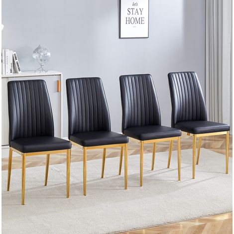 Pack de 4 sillas de comedor en PU negro con patas de metal dorado HAVRYA (1/5)