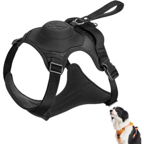 Harnais pour chiens de taille moyenne avec corde de remorquage rétractable automatique (Noir, M)