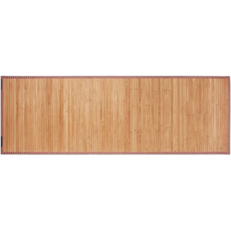 Relaxdays Natural Bamboo Bath Mat, Moisture-Resistant, Textile Border, Bathtub Rug , 61 x 182 cm
