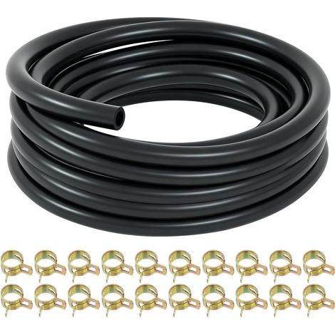 Kit Tubo Carburante da 5 mm 2,4 Metri, Tubo Carburante Nero con 20 Fascette Fascette, Tubo Carburante per Tosaerba Generatori Trattori Auto e Piccoli Motori (1/5)