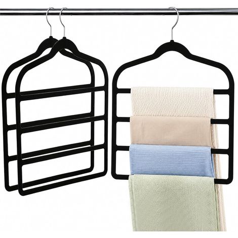 Lot de 3 cintres pour pantalons peu encombrants, en velours, antidérapants, peu encombrants, avec crochet rotatif à 360° pour pantalons, jeans, jupes, écharpes, ceintures, noir (1/5)
