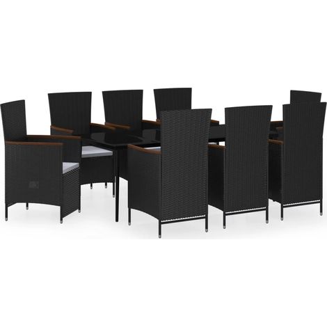 Conjunto de comedor de jardín muebles de exterior con cojines 9 piezas negro 020014178 (1/5)