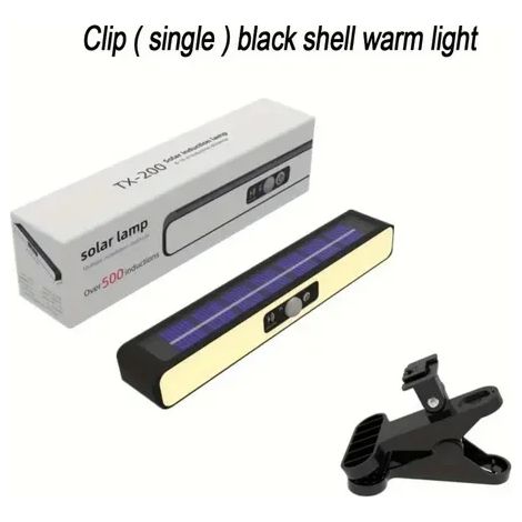 Lampes solaires portables à clip (blanc chaud) avec détecteur de mouvement, étanches, pour clôture extérieure, avec 36 LED. (1/5)