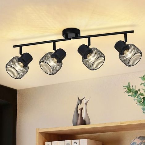 GBLY Deckenstrahler Schwarz Metall Deckenleuchte - Deckenlampe 4 Flammig Schwenkbar 330°Strahler LED E27 Innen für Wohnzimmer esszimmer Schlafzimmer Küche Kinderzimmer Max.25W Ohne Leuchtmittel