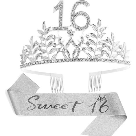 Sash Et Tiara Pour Anniversaire - 16 Ans - Décoration Festive Avec Strass - Pour Femme - Lot De 2 Pièces (1/5)