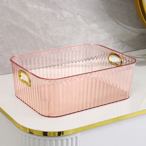 Rosa Aufbewahrungsbox aus Kunststoff mit Deckel – stapelbare Aufbewahrungsbox für Küche und Bad, 15,7 × 23,3 × 8,8 cm