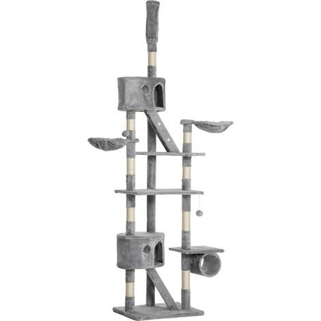 Albero per gatti da terra a soffitto 60 x 45 x 240-260 cm multilivello tiragraffi moderno in truciolato grigio chiaro 210007617
