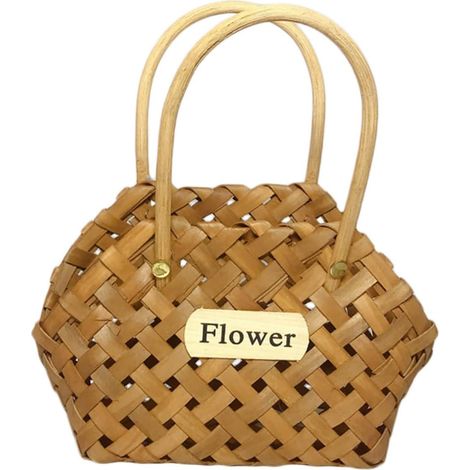 Panier de Fleurs Tressé Main en Bois, Panier de Décoration de Mariage, Couleur Café, Double Poignées, Portable, pour Demande en Mariage et Banquet (1/5)