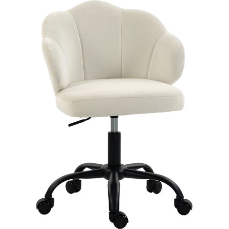 Chaise Bureau Coiffeuse Velours Crème, Dossier Pétale, Réglable (1/5)