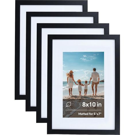 Cadre photo noir 8x10 ensemble de 4 pièces, bureau avec cadre photo mural peut mettre des photos 5x7 avec couverture ou des photos 8x10 sans couverture. décoration à la maison (1/4)