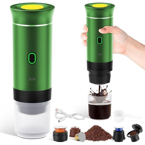 3-in-1 Tragbare Kaffeemaschine, wiederaufladbare Reisekaffeemaschine, 12-V-Kaffeemaschine für Kapseln und gemahlenen Kaffee, für Camping, Reisen, Büro, Auto und Zuhause, Schwarz