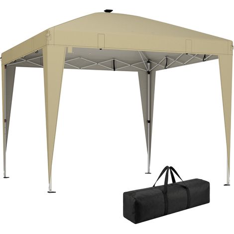Tonnelle de jardin 3 x 3 m avec éclairage pop up tente pliante réglable en hauteur télécommete sac de transport crème (1/5)