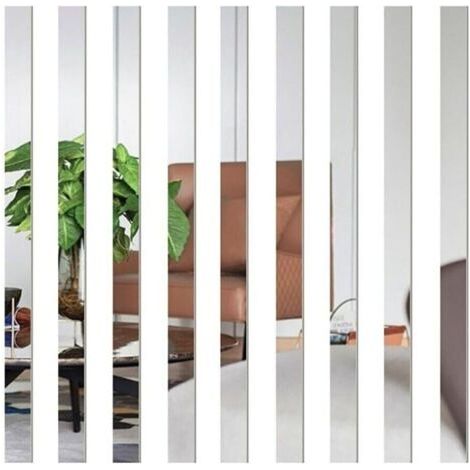 Set di 10 piastrelle a specchio, adesivi a righe, striscia acrilica lunga e rimovibile, mosaico murale per la decorazione di soggiorno e camera da letto. (1/4)