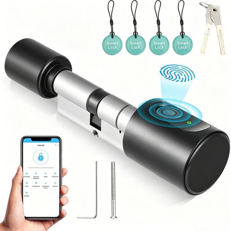 Serrure électronique intelligente à empreinte digitale adaptée aux portes de 60 mm d'épaisseur, compatible avec les empreintes digitales, 4 cartes à puce et 2 clés (1/5)