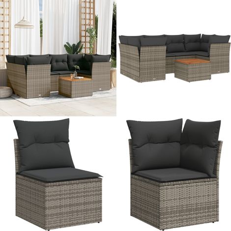 7-tlg. Garten-Sofagarnitur mit Kissen Grau Poly Rattan - Gartenmöbel Set - Esszimmergarnitur - Outdoor Möbel - Lounge Sofa - Rattan Gartenmöbel - Home & Living (1/5)