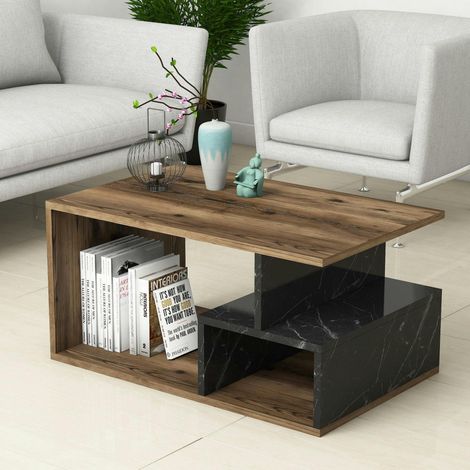 Table basse avec rangement ouvert, effets noyer & marbre MARFA (1/5)