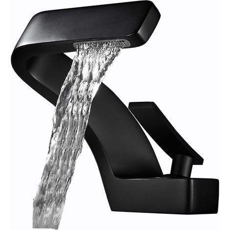 Waterfall style bathroom faucet, hot and cold water, G1/2, black, hose not included. (1/5)