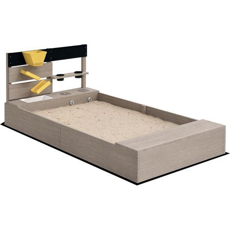 Sandkasten mit Wasserstation, 2 Pflanzkästen, behandeltes Massivholz, 154 x 80 x 60cm, Grau