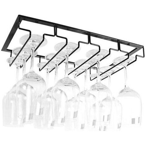 1 Pièces 4 Rangs Porte-Verres à Pied Suspendu Support de Verre à Vin en Métal Installation sous Meuble, Noir (1/4)