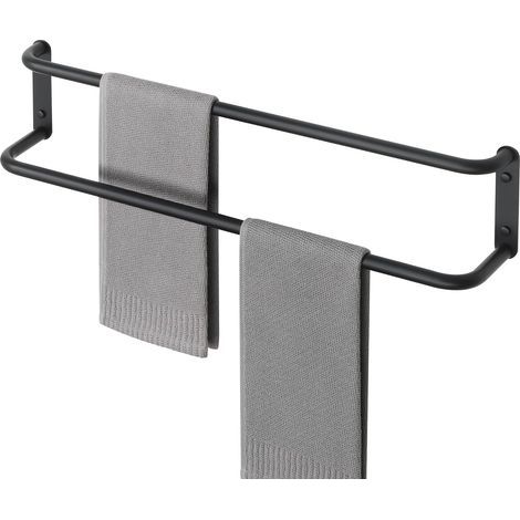 - Towel Rail - Stainless Steel - 70cm Wall Mounted Bar - Corrosion Resistant for Bathroom and Kitchen - Black - 70x5cm (1/5)