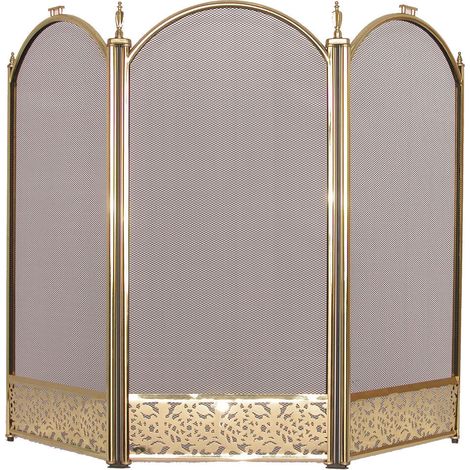 Home Discount – Pare-feu cheminée à 3 panneaux en laiton poli H 60 x L 95 x P 21 cm – Design pliable pour ajustement facile – Sécurise votre espace de vie (1/3)