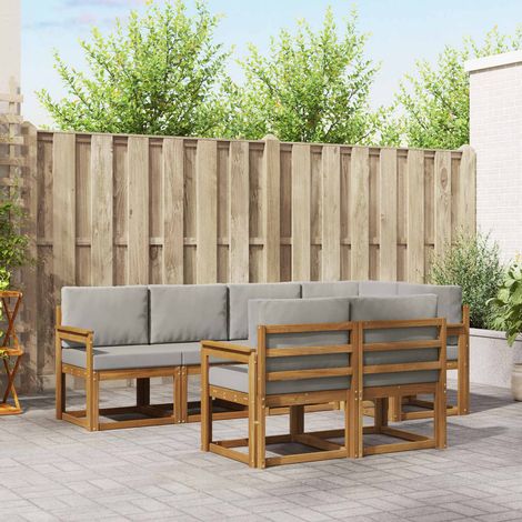 Outdoor-Sofagarnitur mit Kissen 7 pcs Natürlich und Hellgrau