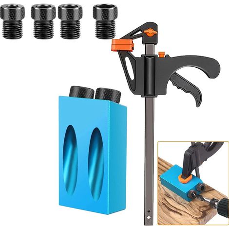 8PCS Gabarit de Trou de Poche, 15° Guide de Menuiserie Positionneur de Trou Oblique, Localisateur de Trou Oblique d'Alliage d'Aluminium avec Adaptateur pour Trou de 6/8/ 10mm (1/5)