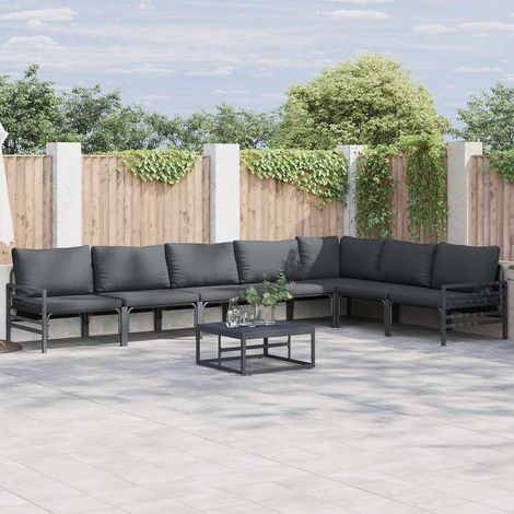 Salon de jardin 7 pièces avec coussins, acier thermolaqué noir et table basse - PANGIVO (1/5)