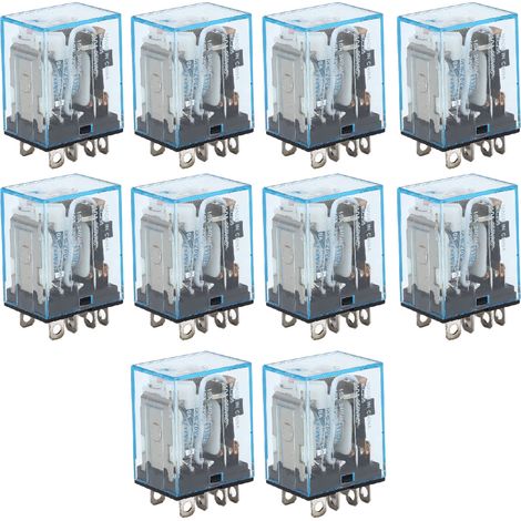 Lot de 10 relais de puissance à bobine, petit relais électromagnétique intermédiaire à 8 broches (2 ouverts, 2 fermés), 110 V (1/5)