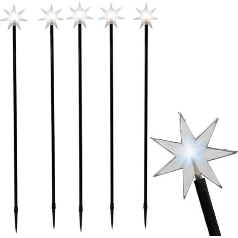 Luces LED de jardín con forma de estrella, 5 estrellas clavadas en el suelo, 2 m (1/5)